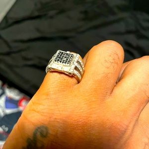 Men's Black and White Diamond Pinky Ring 0.30ct Sterling Silver